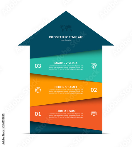 Upward arrow infographic template. Vector banner with 3 steps, options.