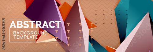 Vector 3d triangular shapes abstract background, origami futuristic template with lines
