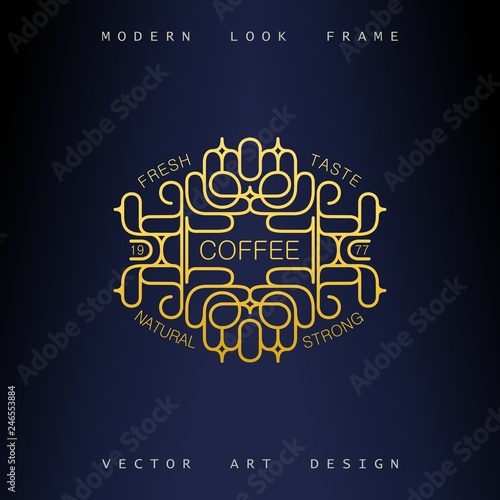 Stylish Art Deco ornate frame. Creative and artistic emblem for design. Mono line style vector design elements