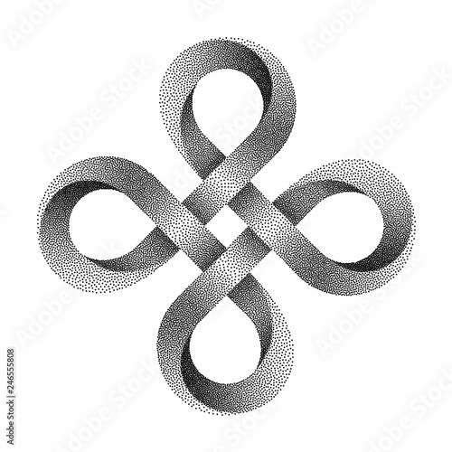 Stippled Bowen cross symbol made of mobius strip. Vector textured illustration.