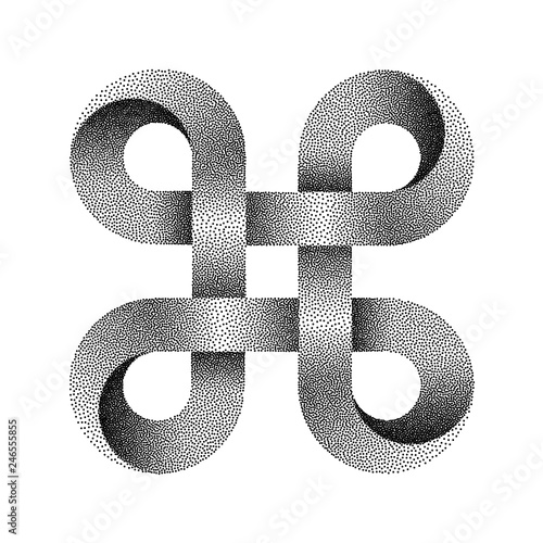 Stippled Bowen knot sign. Command key symbol. Vector textured illustration.