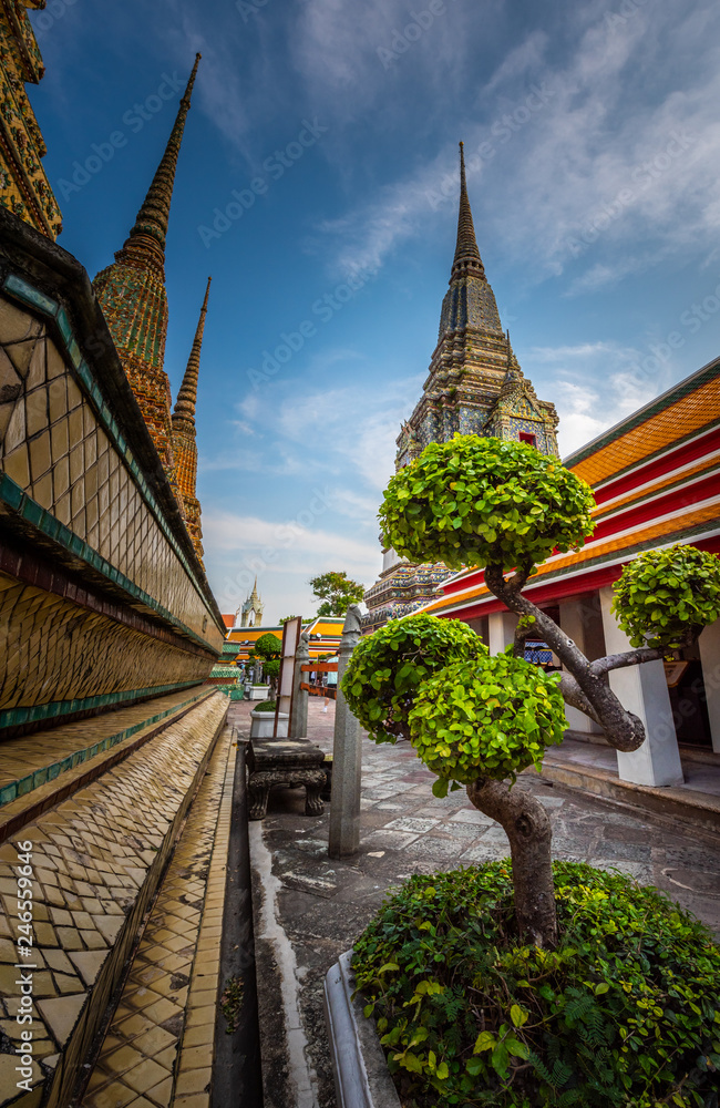 Grand Palace Bangkok Decorative Pagodas against blue sky