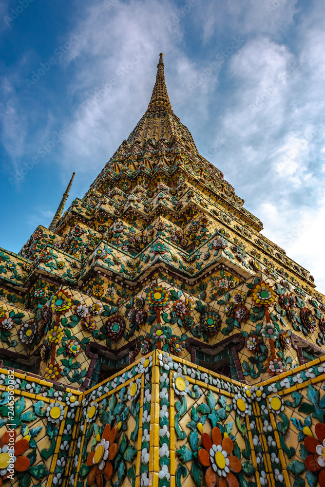 Phra Maha Chedi Si Ratchakan Grand Palace Bangkok Decorative Pagodas against blue sky
