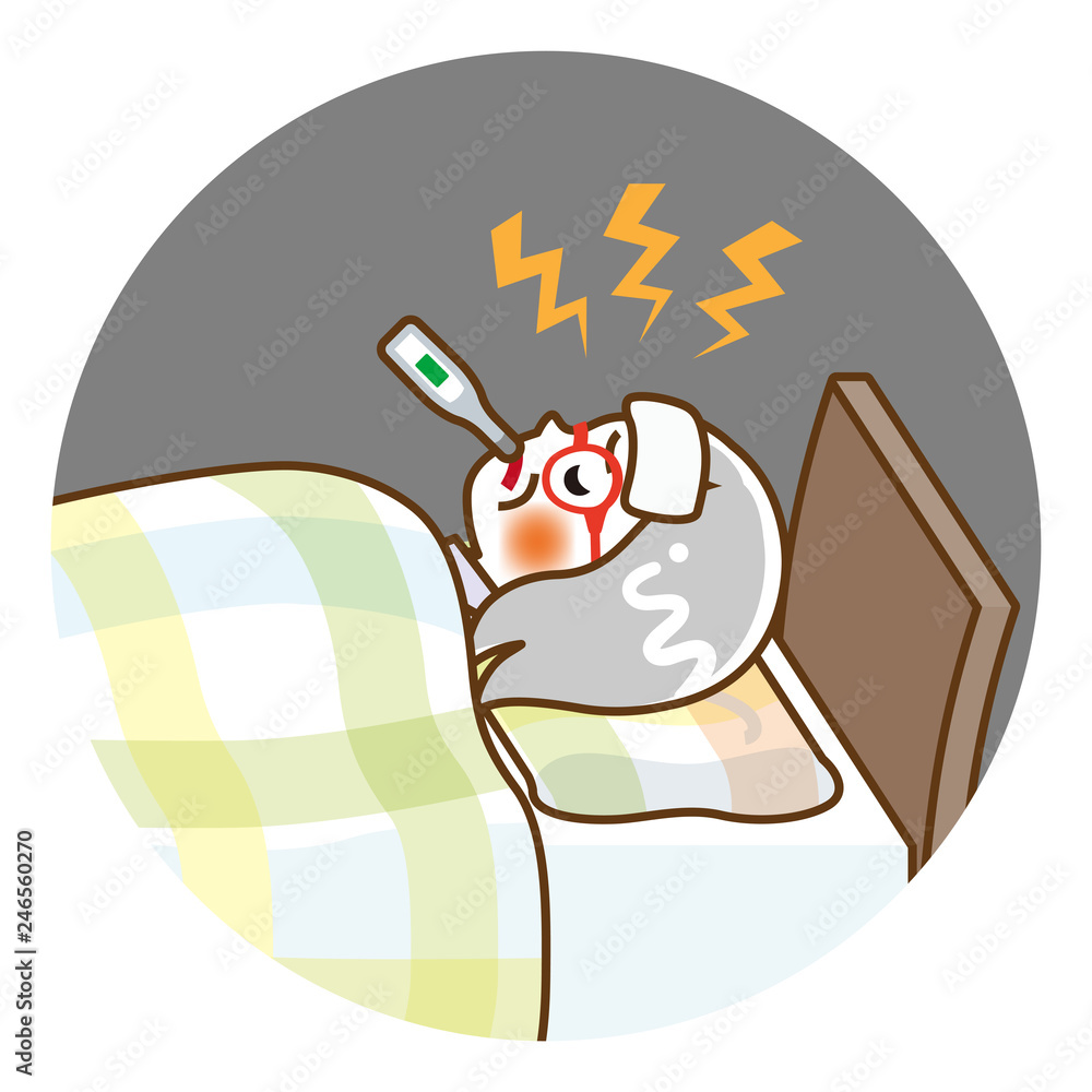 Φωτογραφία Senior woman suffers fever of disease - Circular clip art, contour