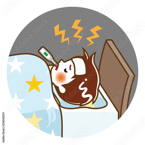 Toddler boy suffers fever of disease - Circular clip art, contour