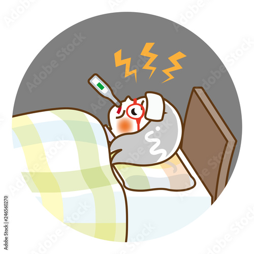 Senior woman suffers fever of disease - Circular clip art, contour