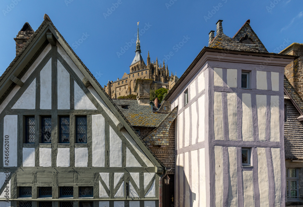  Ancient buildings of the old town on the famous Mont Saint Michel island in France