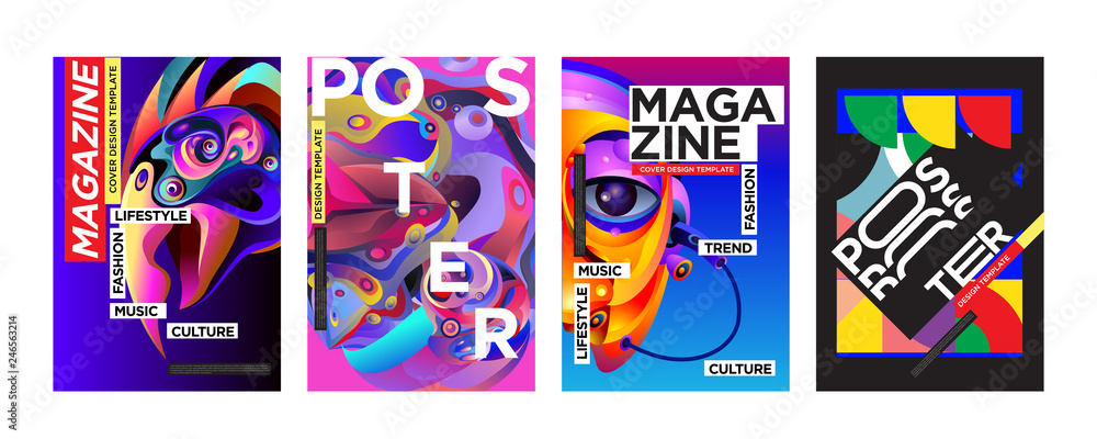 Cover and Poster Design Template for Magazine. Trendy Vector Typography and Colorful Illustration Collage for Cover and Page Layout Design Template in eps10.