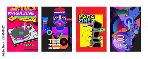 Cover and Poster Design Template for Magazine. Trendy Vector Typography and Colorful Illustration Collage for Cover and Page Layout Design Template in eps10.