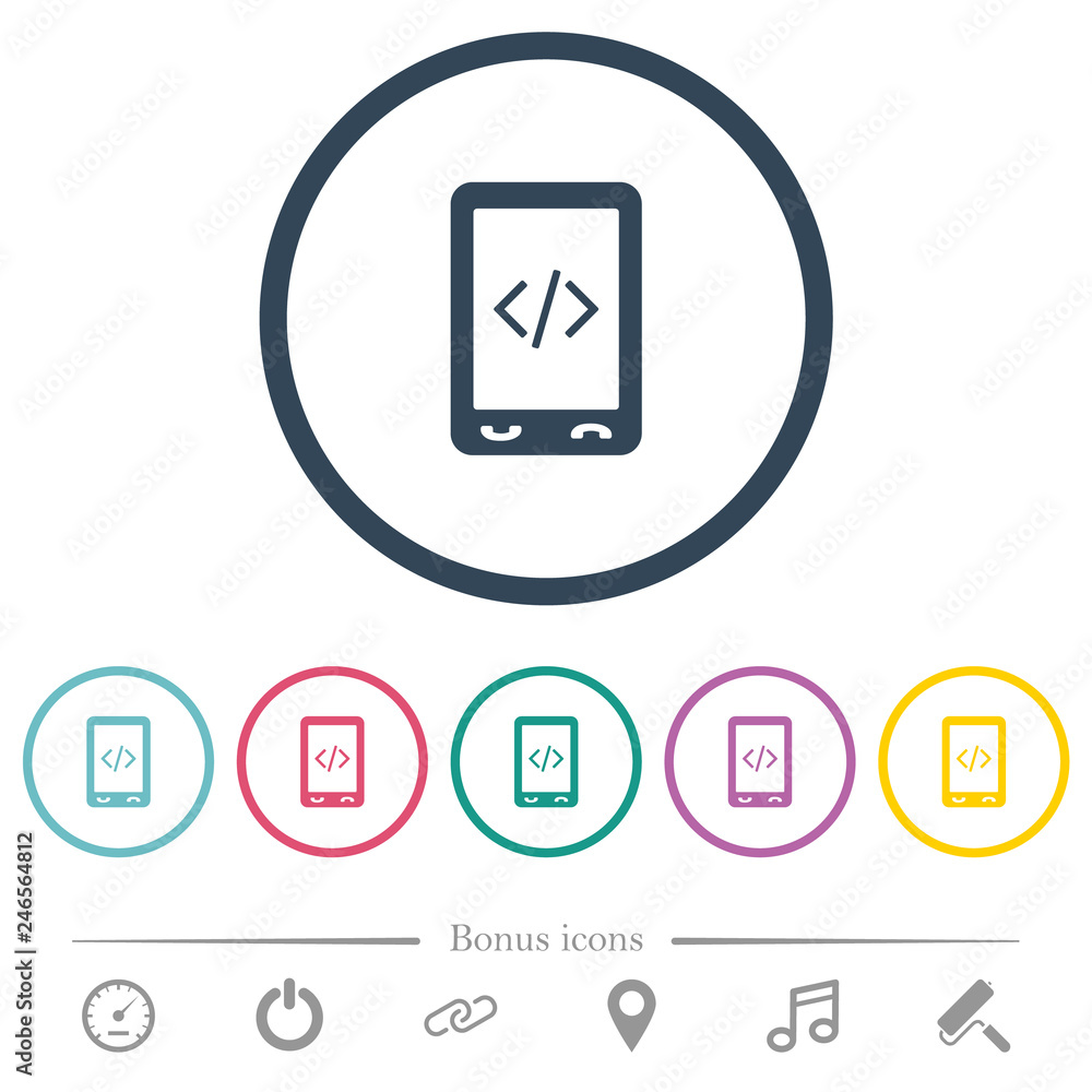 Mobile scripting flat color icons in round outlines Mobile scripting flat color icons in round outlines