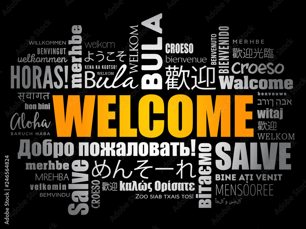 WELCOME word cloud in different languages, concept background