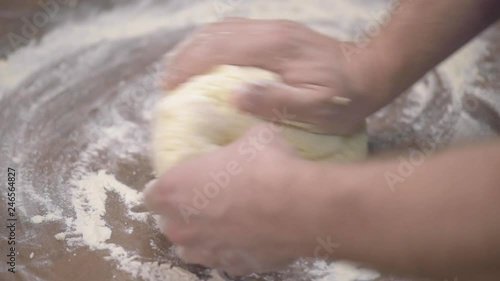 Wallpaper Mural Baker Kneading Dough in Flour on the Kitchen Table. Man Chef Making Cookies at Home. Close up view of Man Hands Preparing Dough for Curd Pancakes. Torontodigital.ca