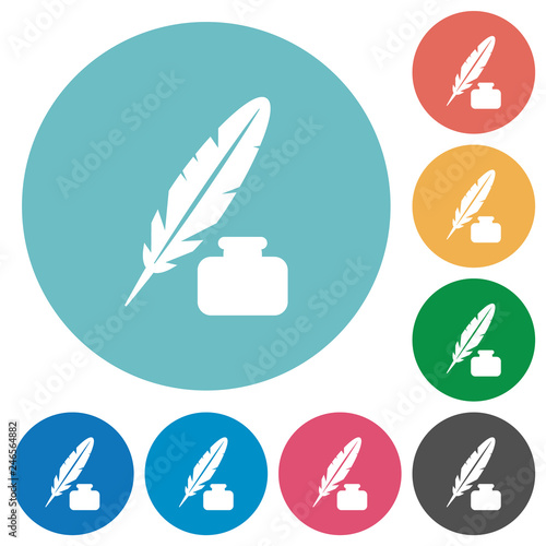 Feather and ink bottle flat round icons photo