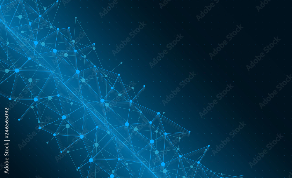 Obraz premium Blue global communication background with abstract network.