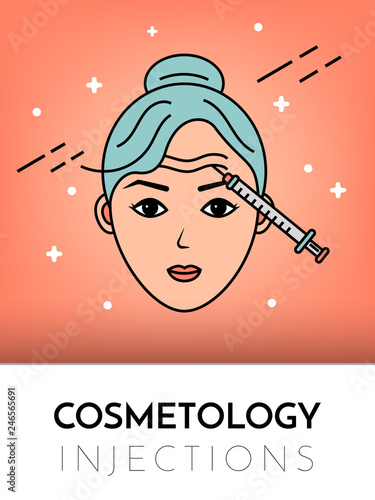 Cosmetic injections. Vector flat illustration with place for text. Mesotherapy, rejuvenation.