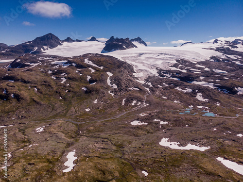 Mountains with snow and glaciers. Road Sognefjellet, Norway photo