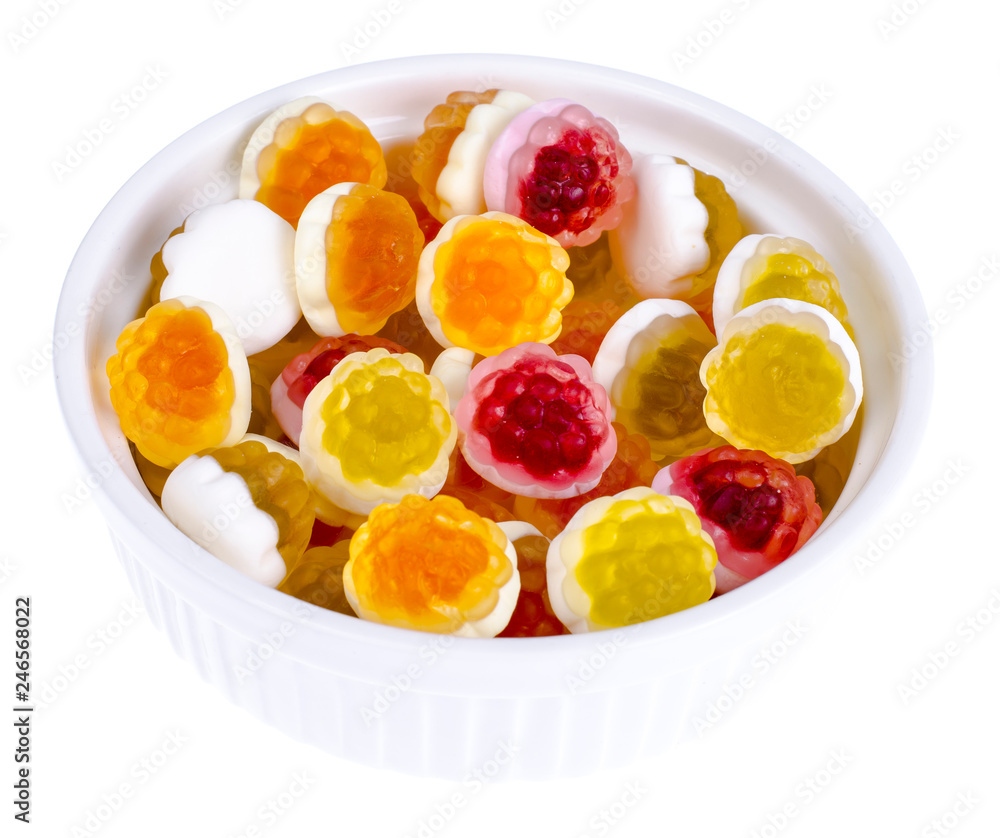 Sweet colored jelly candies on white plate Sweet colored jelly candies on white plate