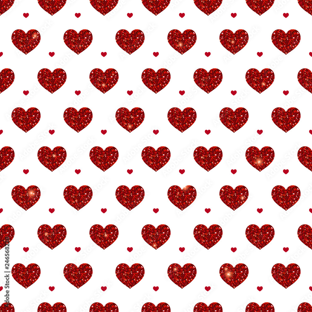 Vector seamless background - Glitter red hearts Vector seamless background - Glitter red hearts