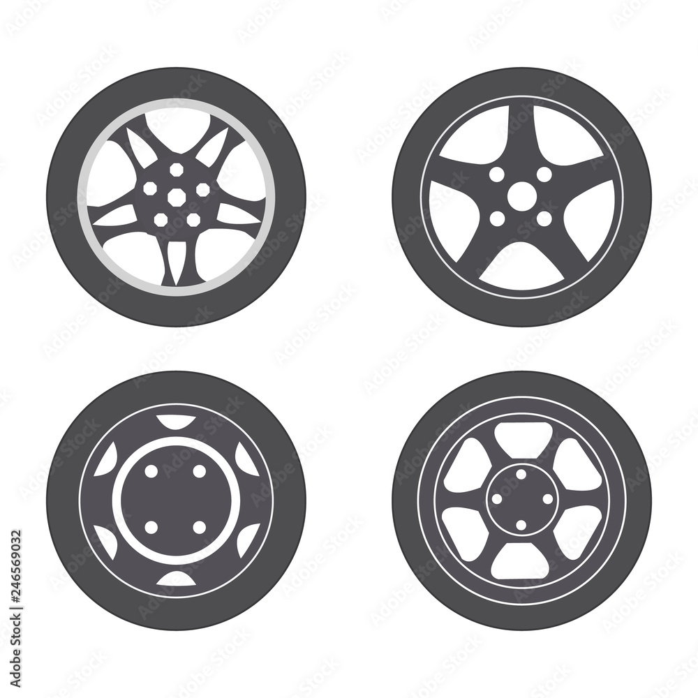 Fototapeta premium Vector illustration set of four car rims