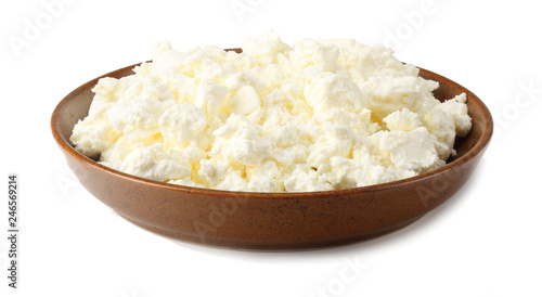 Wallpaper Mural cottage cheese in brown bowl isolated on white background Torontodigital.ca
