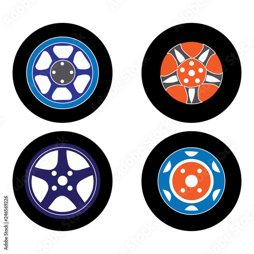 Vector illustration set of four car rims