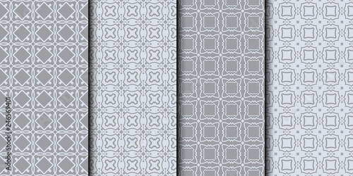 Set of Abstract background texture in geometric ornamental style. Vector illustration. Seamless. Grey color