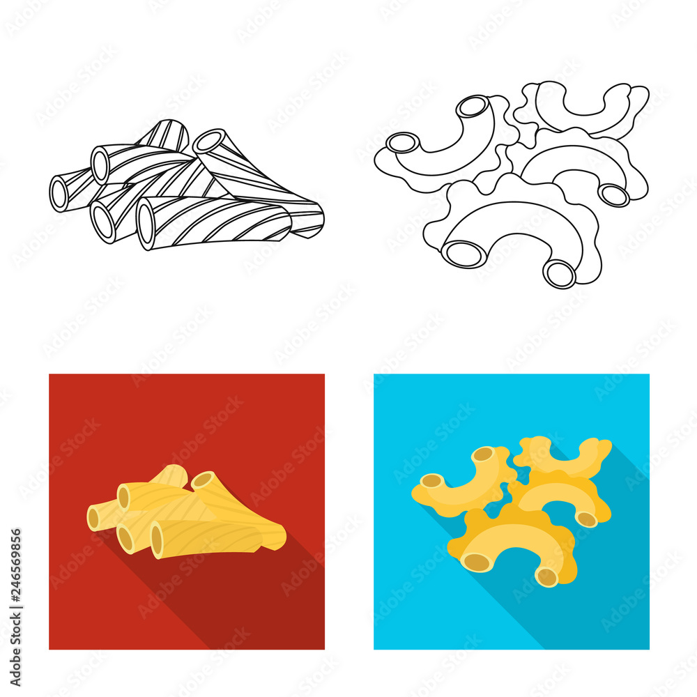 Isolated object of pasta and carbohydrate sign. Collection of pasta and macaroni stock symbol for web. Isolated object of pasta and carbohydrate sign. Collection of pasta and macaroni stock symbol for web.