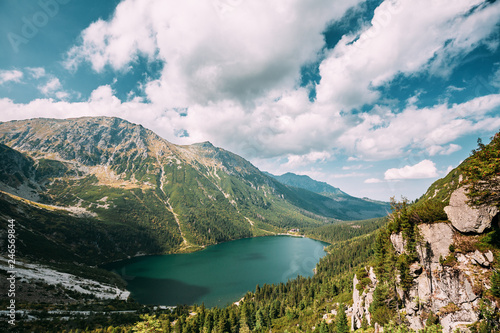 Tatra National Park, Poland. Famous Mountains Lake Morskie Oko Or Sea Eye Lake In Summer Day. Topw View Of Beautiful Tatras Lake Landscape In Polish Nature. photo