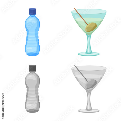 Vector illustration of drink and bar symbol. Set of drink and party stock symbol for web.