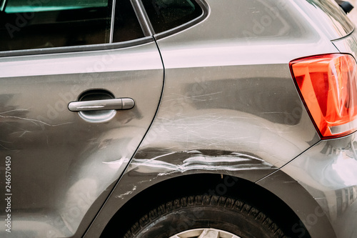 Fotografía Broken Scratched Bumper Luxury Car Scratched With Deep Damage To Paint