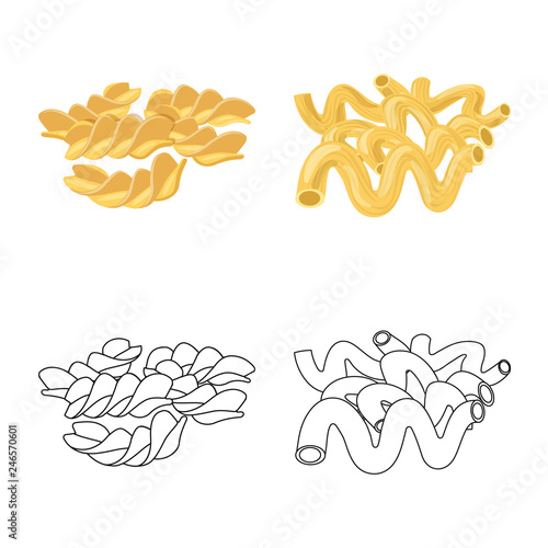 Vector design of pasta and carbohydrate symbol. Set of pasta and macaroni vector icon for stock.