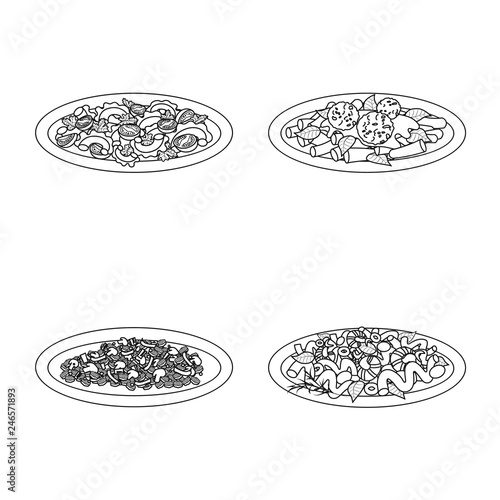 Vector design of pasta and carbohydrate symbol. Collection of pasta and macaroni stock vector illustration.