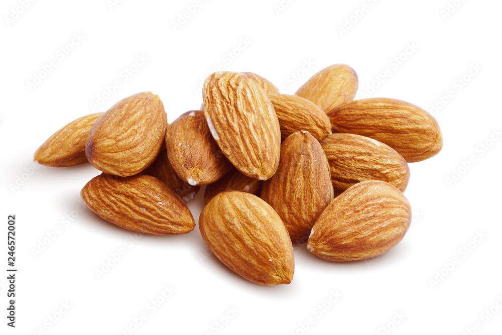 Almonds. Almond Kernels Isolated on White Background. Full Depth of Field Almonds. Almond Kernels Isolated on White Background. Full Depth of Field