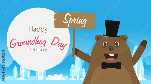 Happy Groundhog Day design with cute groundhog