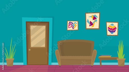 Waiting room for patients in the office. Flat vector.