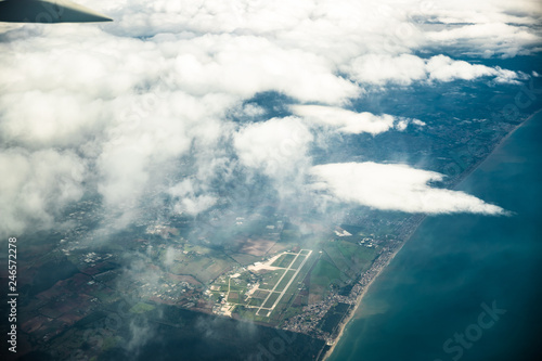 Pomezia, Italy. Aerial View Of Mario De Bernardi Military Airport From Window Of Plane photo