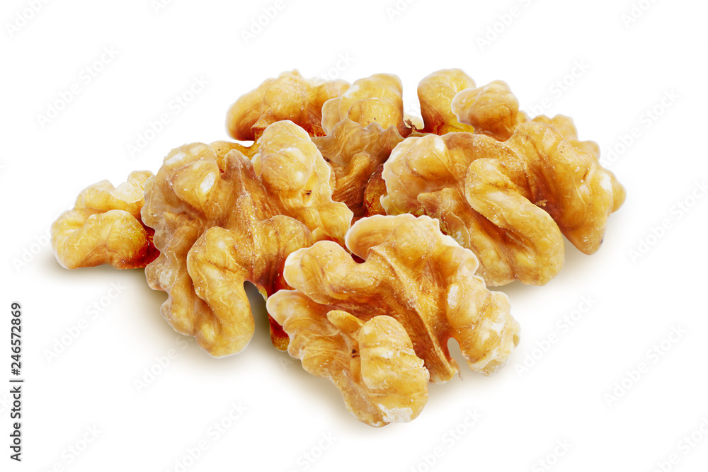 Walnut Kernels. Walnuts Isolated on White Background. Full Depth of Field Walnut Kernels. Walnuts Isolated on White Background. Full Depth of Field