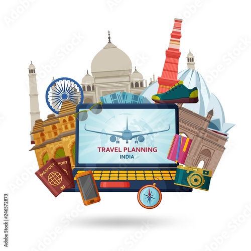Travel in India concept. Indian most famous sights set. Architectural buildings. Famous tourist attractions