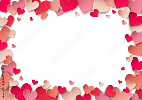 Hearts. Valentine's Day abstract background with frame made of red and pink hearts 