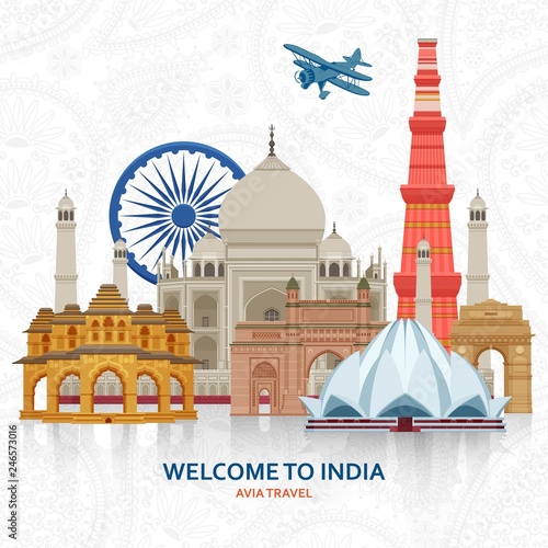 Travel in India concept. Indian most famous sights set. Architectural buildings. Famous tourist attractions