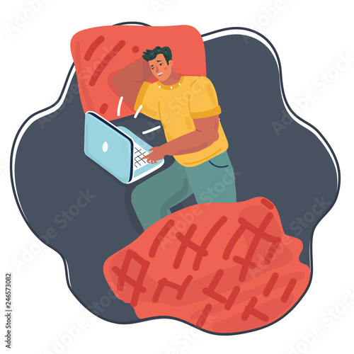 Man Using Laptop In The Bed