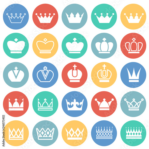 Crown set on color circles white background for graphic and web design, Modern simple vector sign. Internet concept. Trendy symbol for website design web button or mobile app