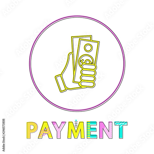 Dollar hold in sketch hand symbolizing payment small color minimalist icon in lineout style for banking and bank-house website interface on white.