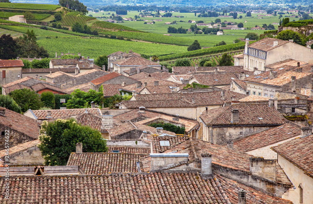 View of the  roof of the city of Saint Emilion  in Gironde France.