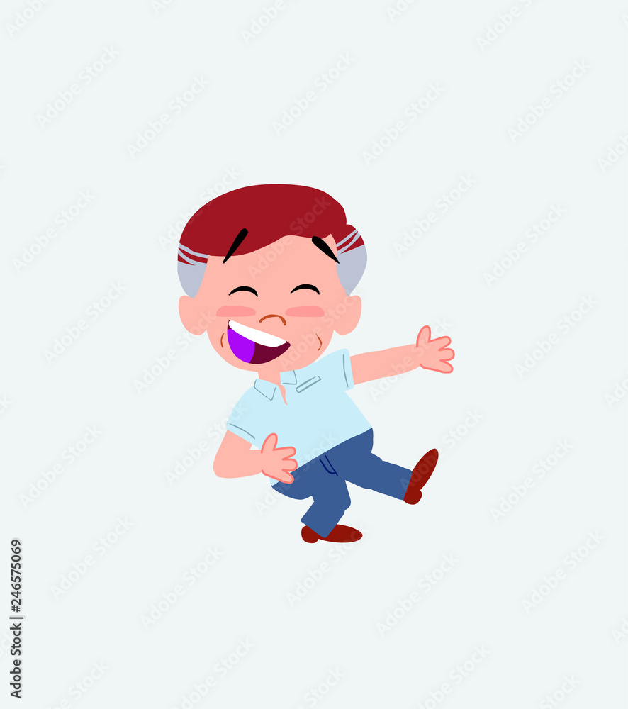 Businessman in casual style laughing while teaching something to his left. Businessman in casual style laughing while teaching something to his left.