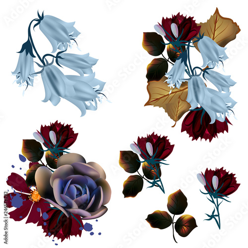 Collection of vector florals in realistic style