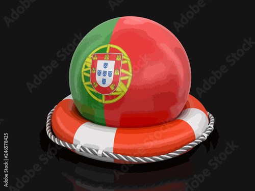 Ball with Portuguese flag on lifebuoy