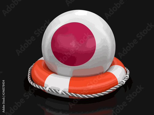 Ball with Japanese flag on lifebuoy