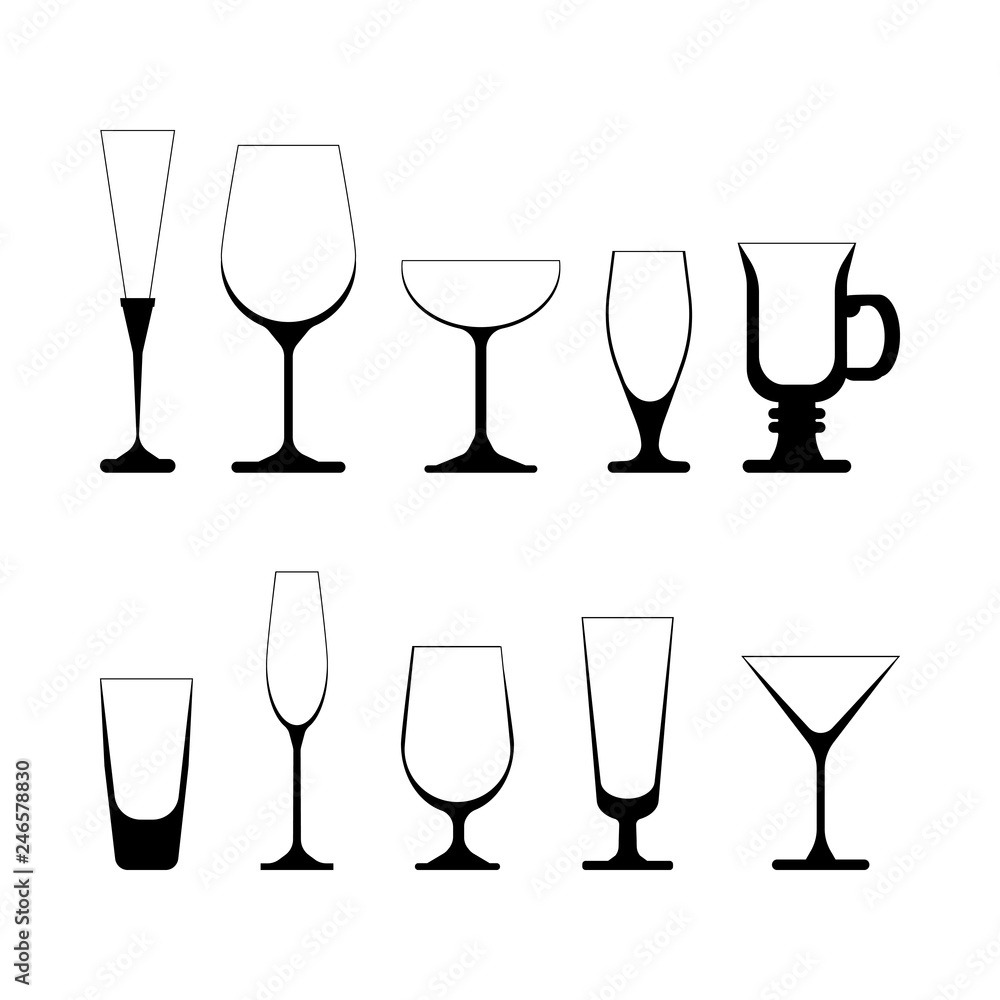 set of wine glasses. vector illustration isolated on white background set of wine glasses. vector illustration isolated on white background