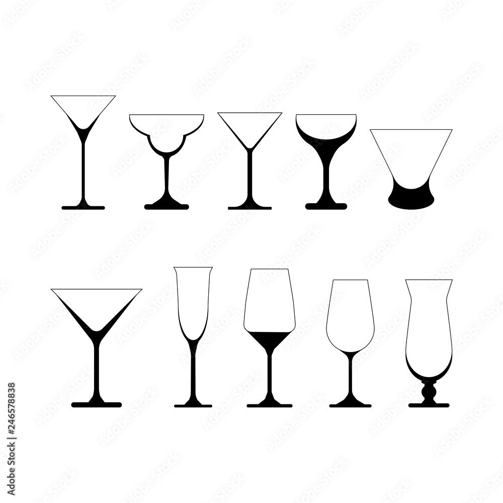 set of wine glasses. vector illustration isolated on white background set of wine glasses. vector illustration isolated on white background